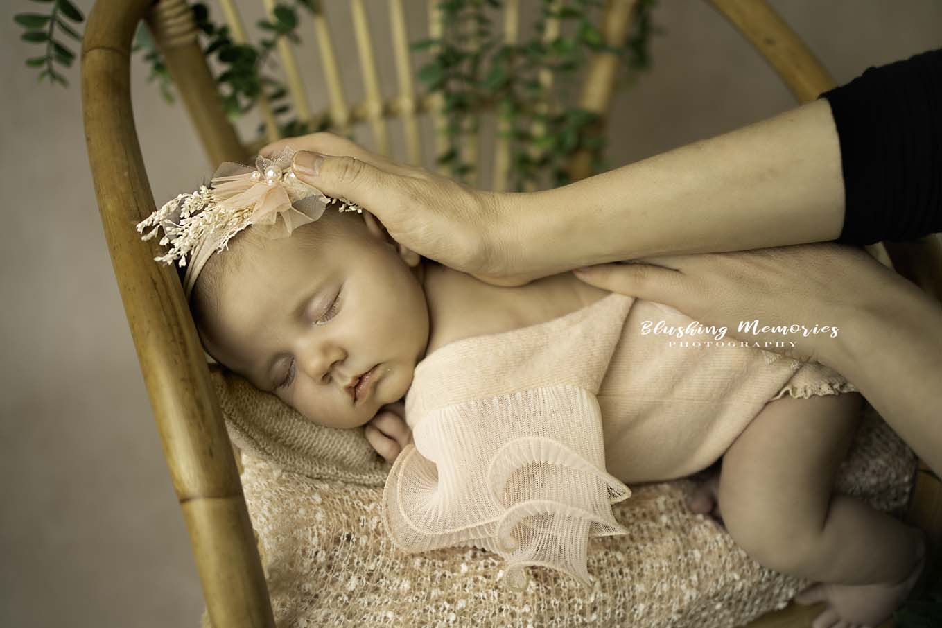 Newborn baby girl portrait photo session in studio