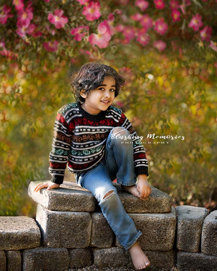 spring photoshoot of a boy