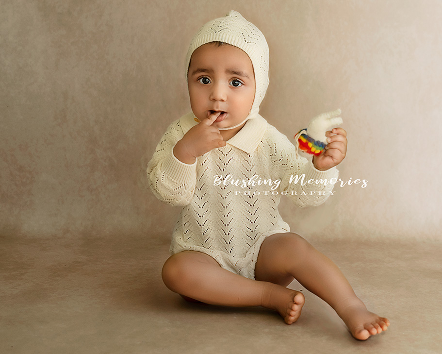 Milestone photo portrait of a boy in the Studio of Blushing Memories, Folsom, CA