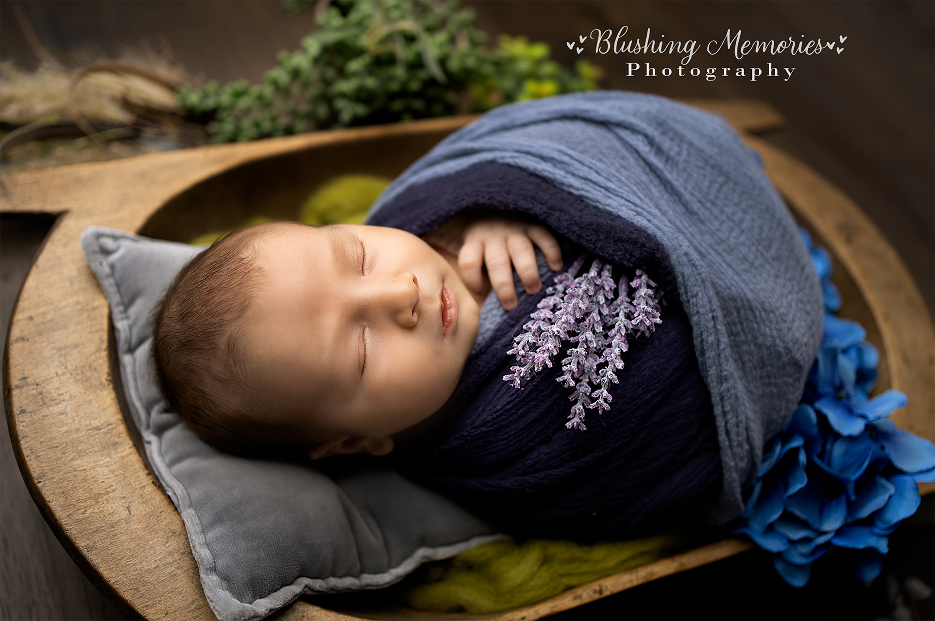 Wrapped Newborn Baby Boy in Wooden Bowl – El Dorado Hills Photographer