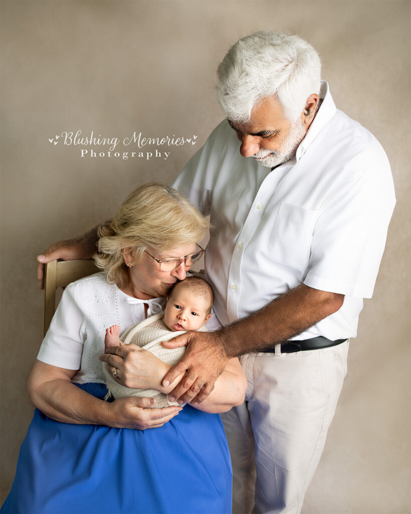 Newborn baby boy photosession with grand parents from cameron park at El dorado hills blushing memories studio