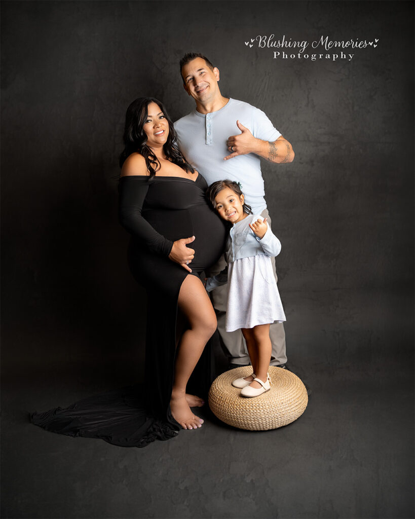 Fine art family maternity photo session for Granite Bay mom in elegant studio setting