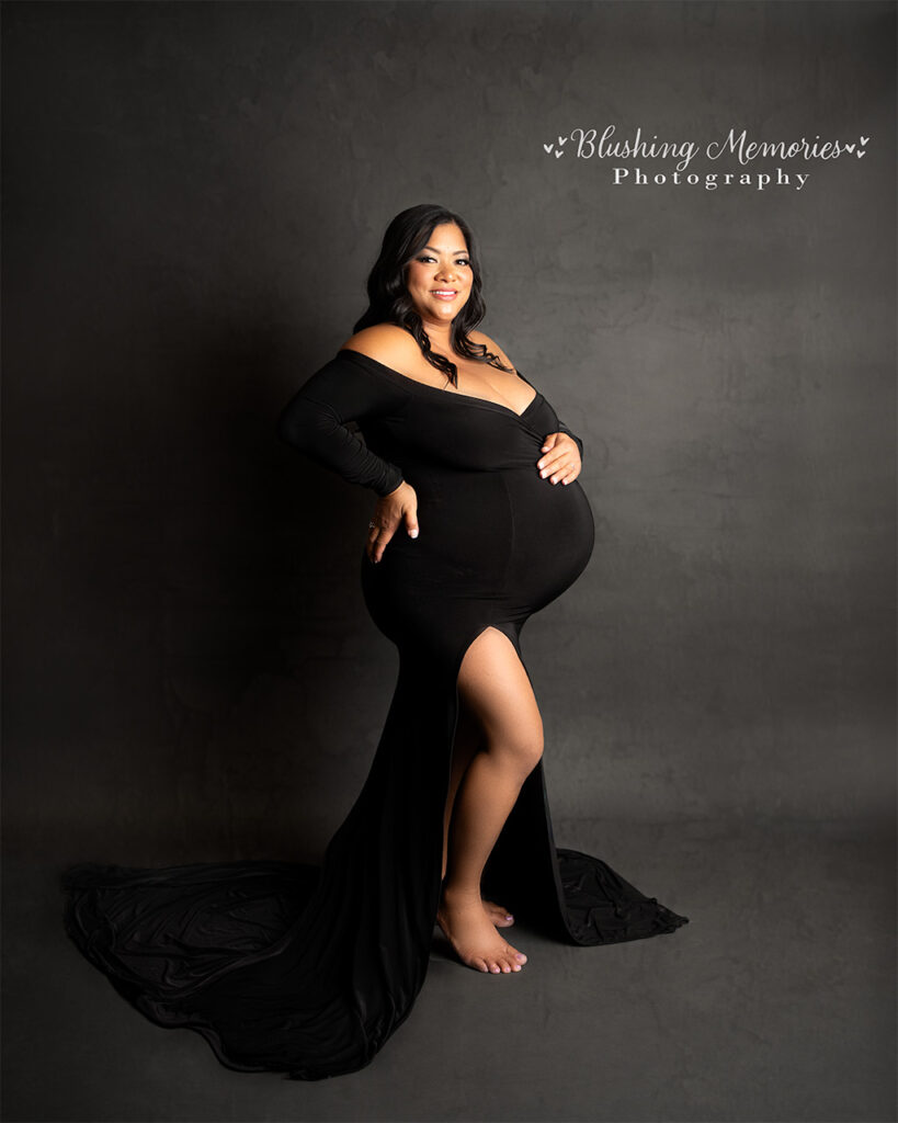 Luxury maternity portrait for Folsom mom in studio setting