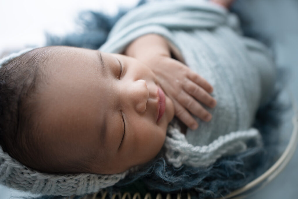 Close-up newborn baby portrait in El Dorado Hills photography studio